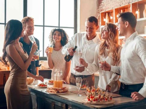 Group of friends gather for a party