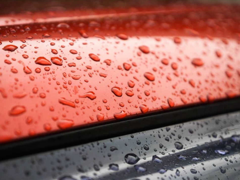 Top of a wet red car